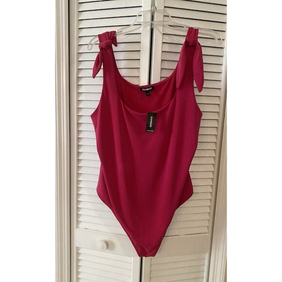 NWT Express Body Contour Compression Bodysuit Scoop Neck Pink Womens XL Stretch - Picture 1 of 6